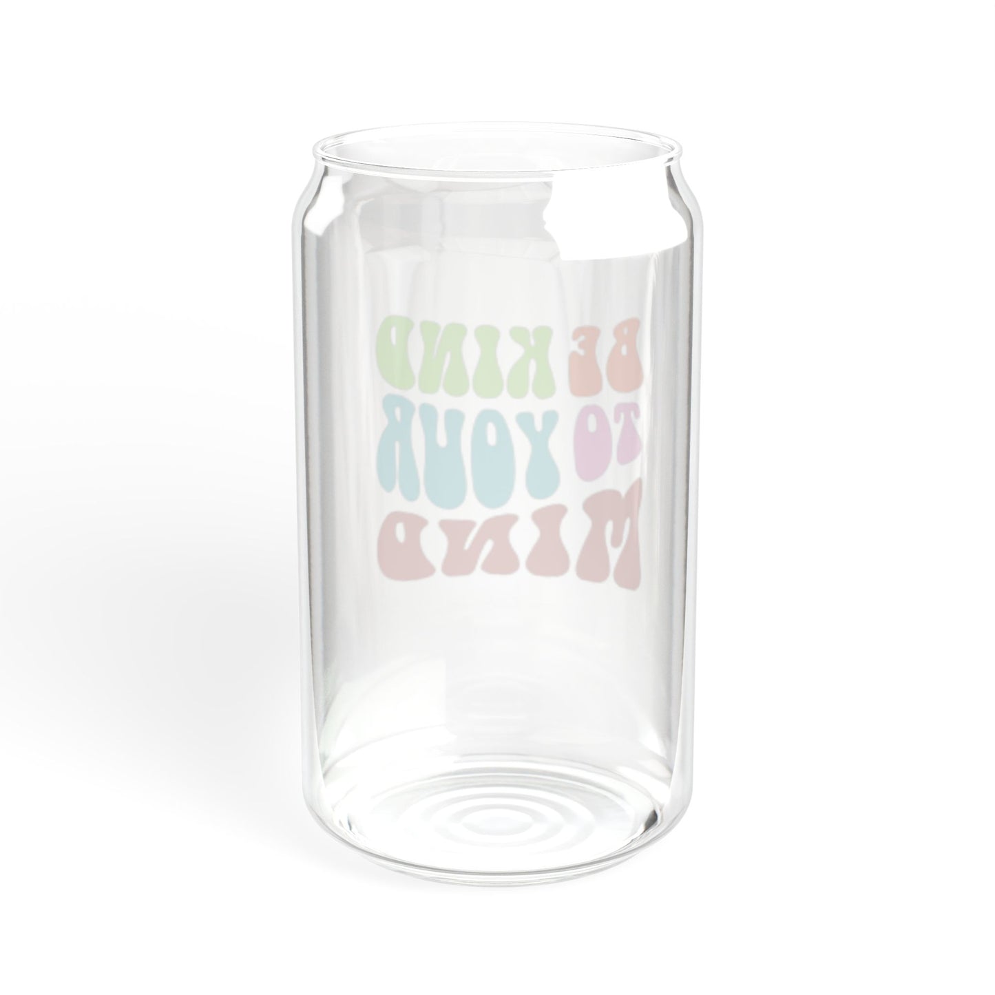 Be kind to your mind | Cheerful Sipper Glass, 16oz - Good Day Drinkware, Eco-Friendly Water Bottle, Cute Star Pattern, Ideal for Parties, Gifts