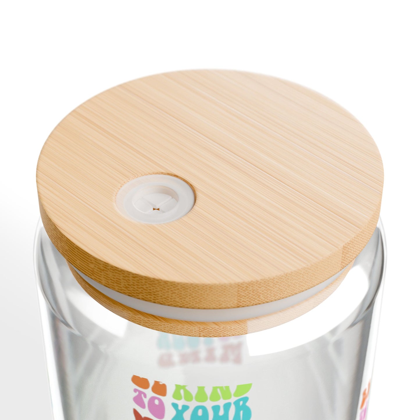 Be kind to your mind | Cheerful Sipper Glass, 16oz - Good Day Drinkware, Eco-Friendly Water Bottle, Cute Star Pattern, Ideal for Parties, Gifts