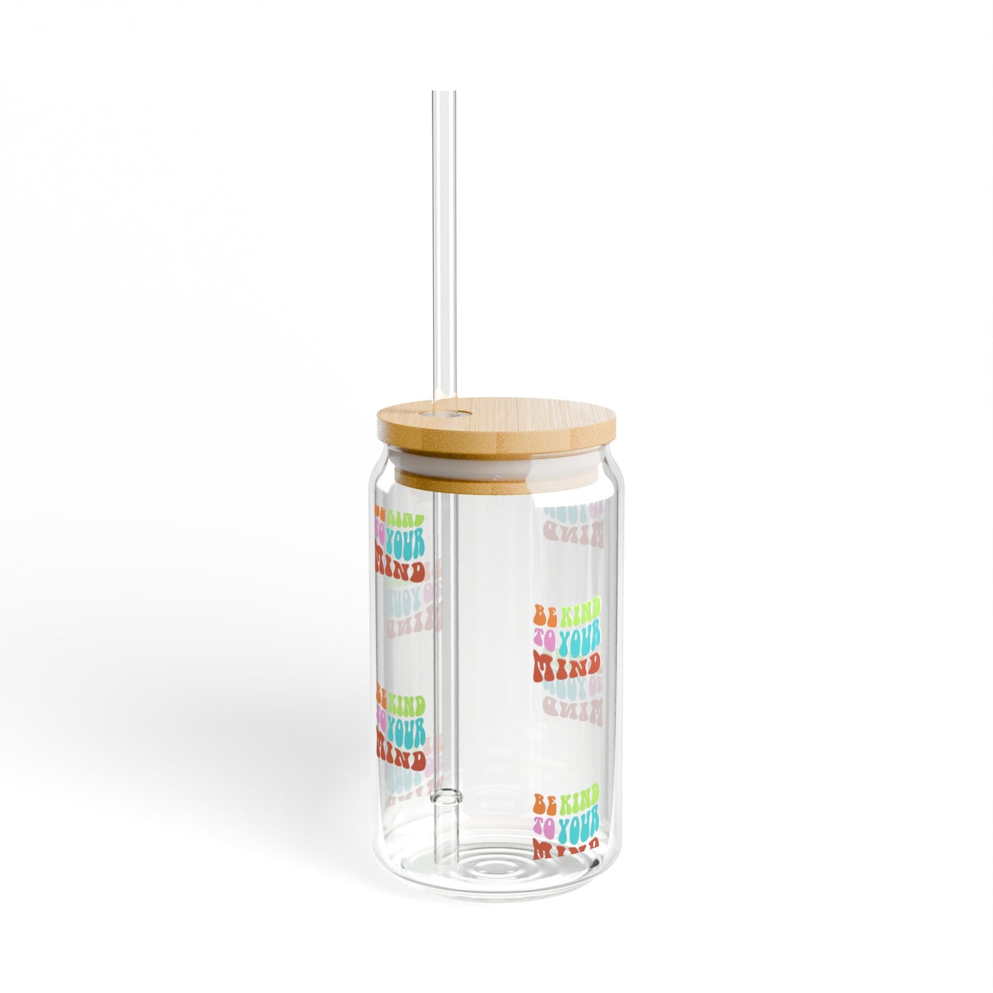 Be kind to your mind | Cheerful Sipper Glass, 16oz - Good Day Drinkware, Eco-Friendly Water Bottle, Cute Star Pattern, Ideal for Parties, Gifts